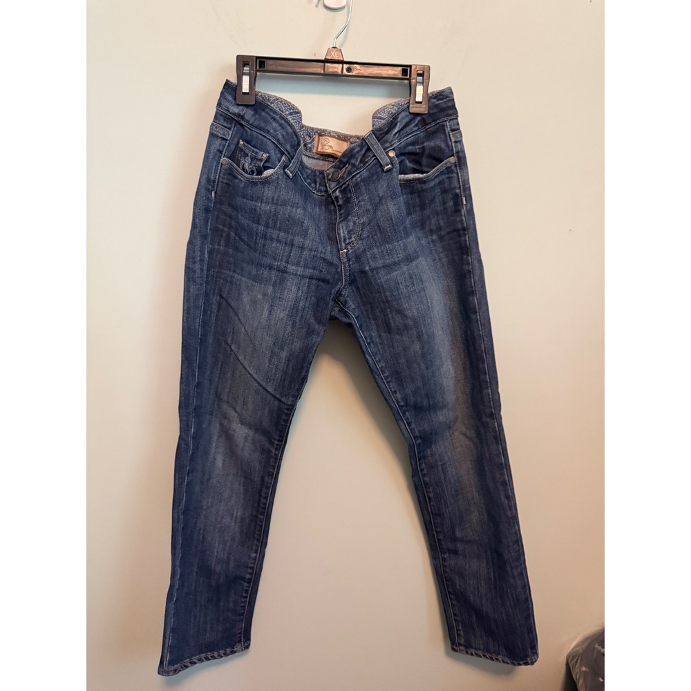 Paige Premium Denim Embroidered Back Pocket Straight Leg Jeans Blue Size 30